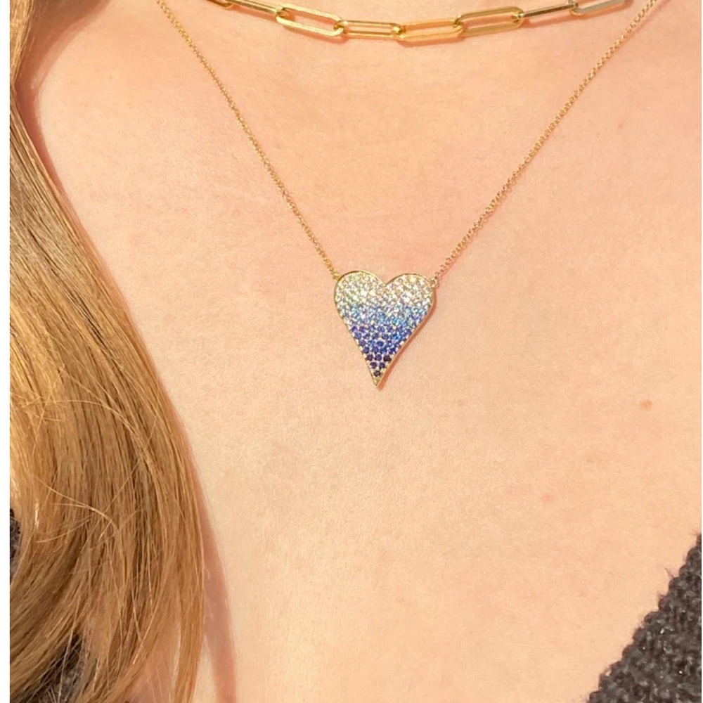 14K Rose Gold Diamond Ombré Heart Necklace - Picture 6 of 7